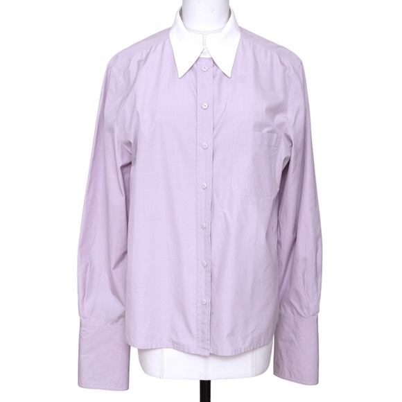 CHANEL Shirt Button Down Long Sleeve Lavender Button Up Collar VINTAGE - Picture 1 of 14